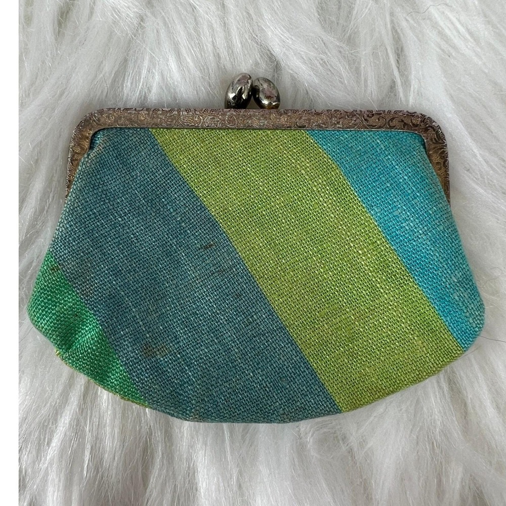 Vintage Kleinerts Striped Kiss Lock Coin Purse Mid Century Wallet Retro Y2K - Picture 7 of 7